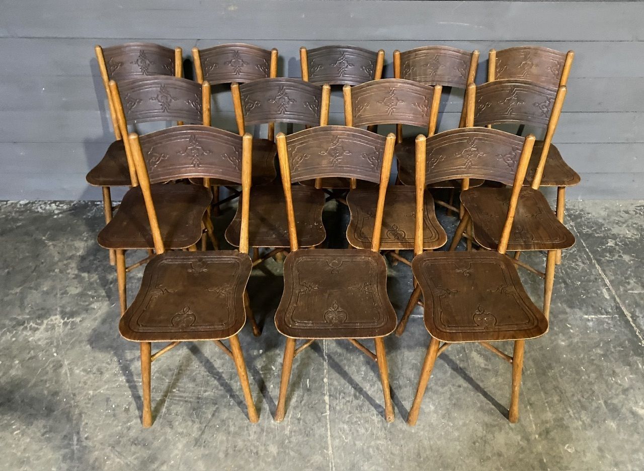 photo vinterior Extremely Rare Set 12 J & J Kohn Bentwood Bistro Dining Chairs