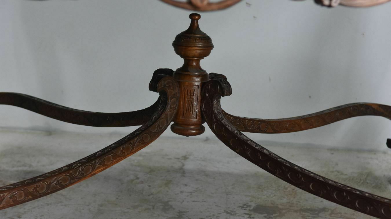Indochinese Dining Room Table, In Rosewood With Bat Decoration photo vinterior