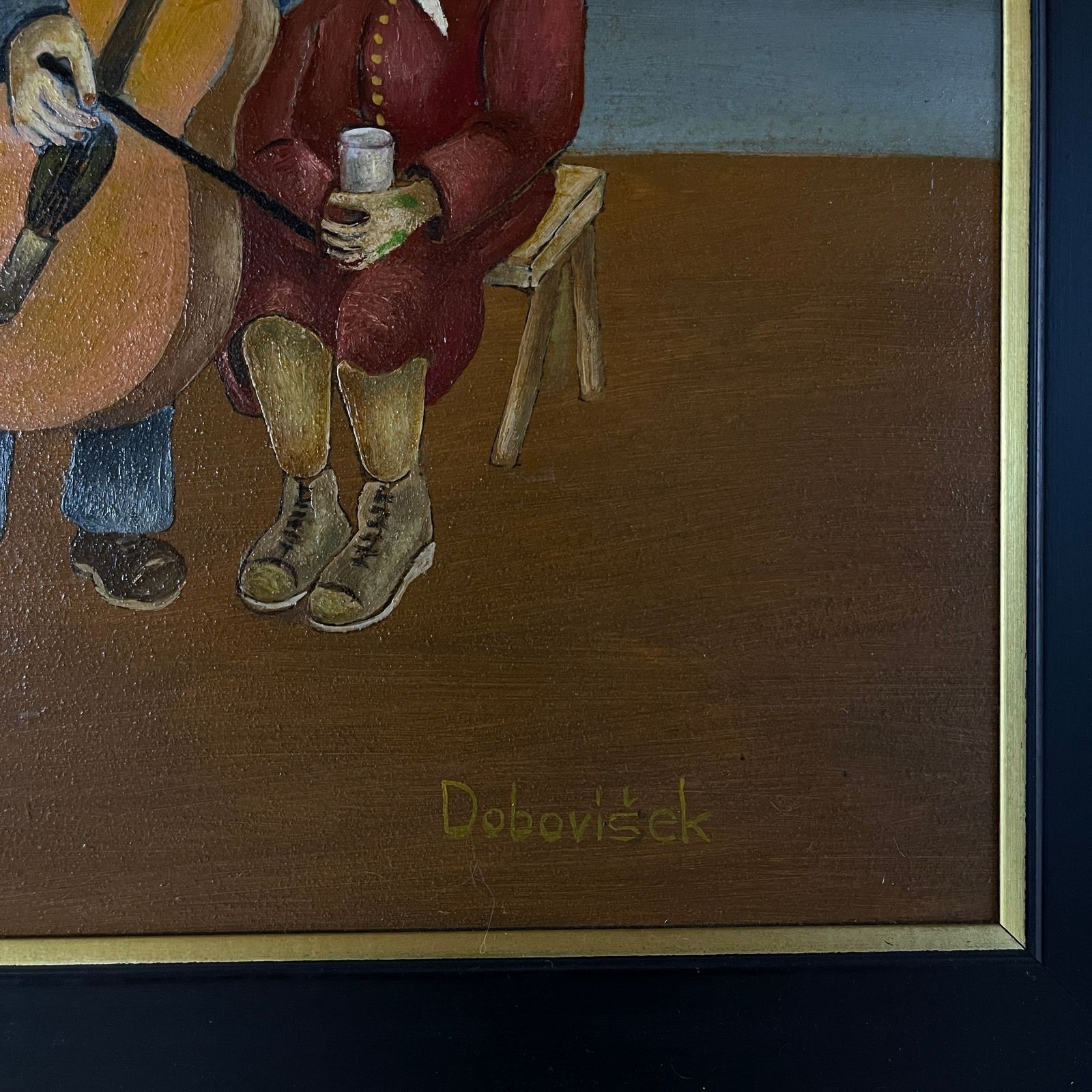 photo for sale Painting Rural Feast In The Style Of Naive Art, Oil, Hardboard, Oto Dobovišek, Yugoslavia 1973