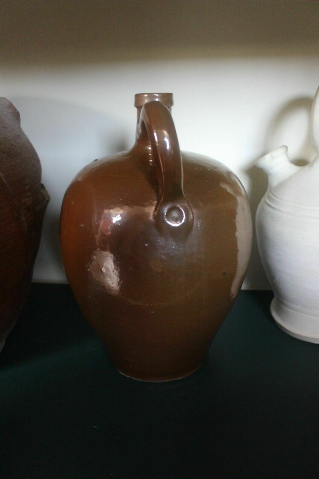 Antique French Terracotta Glaze Jug 19th C Hand Turned Clay Stoneware Pot photo 113.0