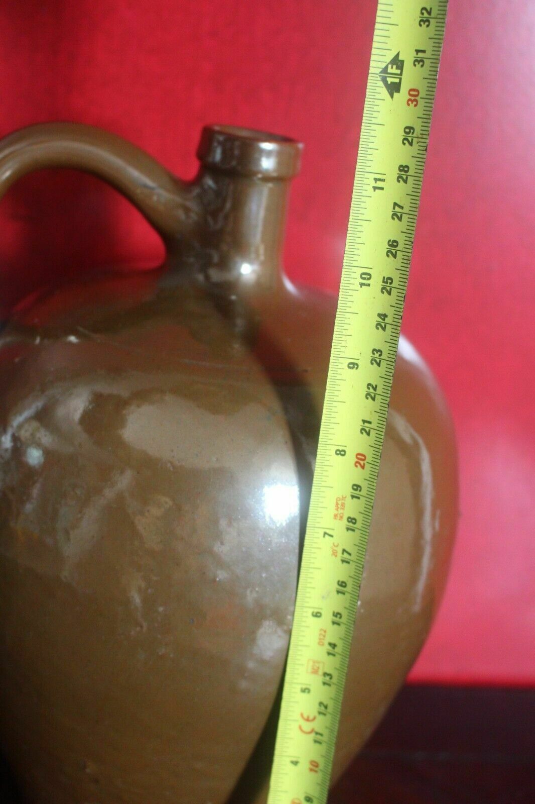 Home Decor Antique French Terracotta Glaze Jug 19th C Hand Turned Clay Stoneware Pot photo