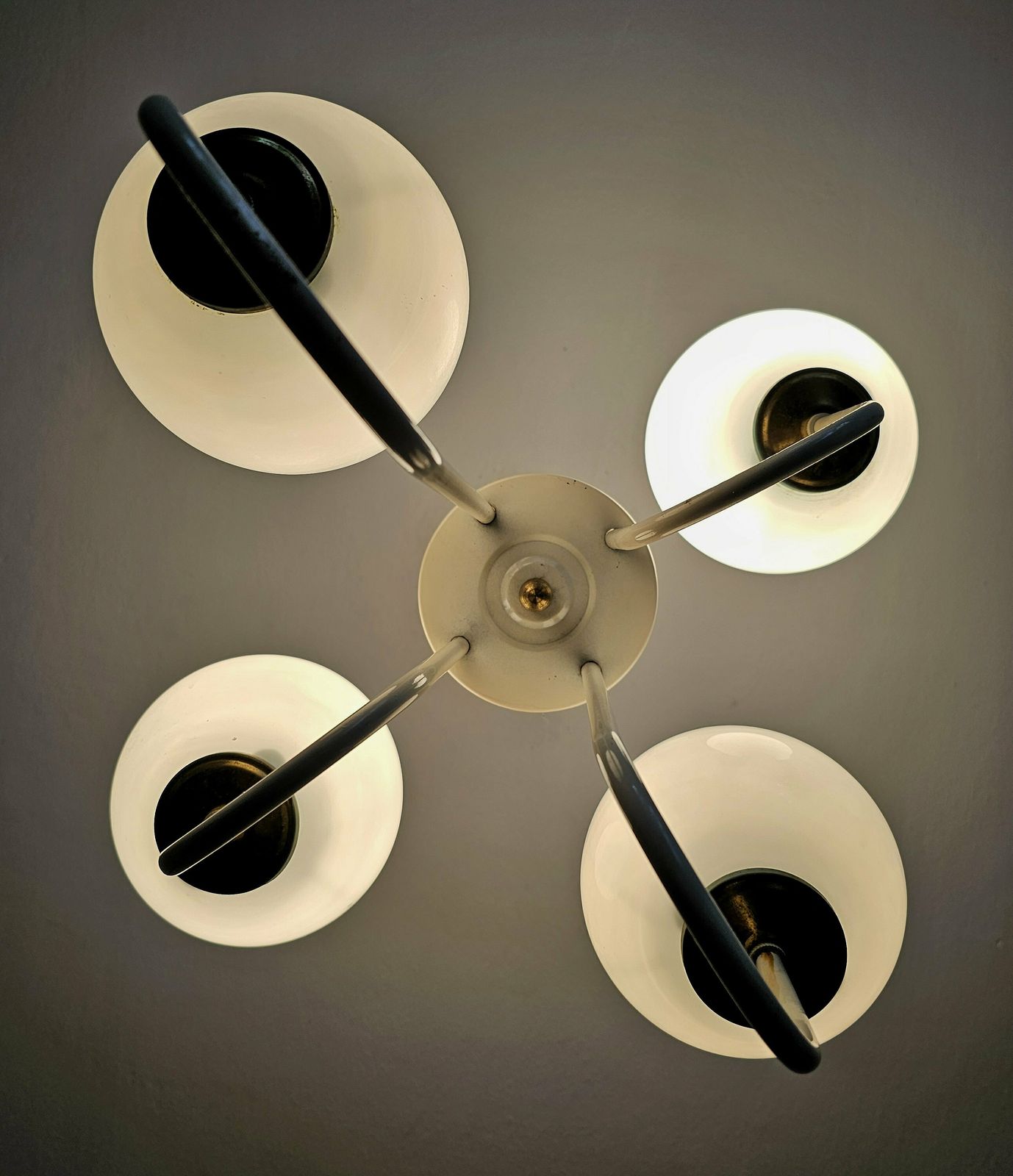 Rare Mid Century Modern Chandelier With 4 Opaline Glass Balls // Elegant Cascade Chandelier // Made In Italy In 1960s photo 695.0