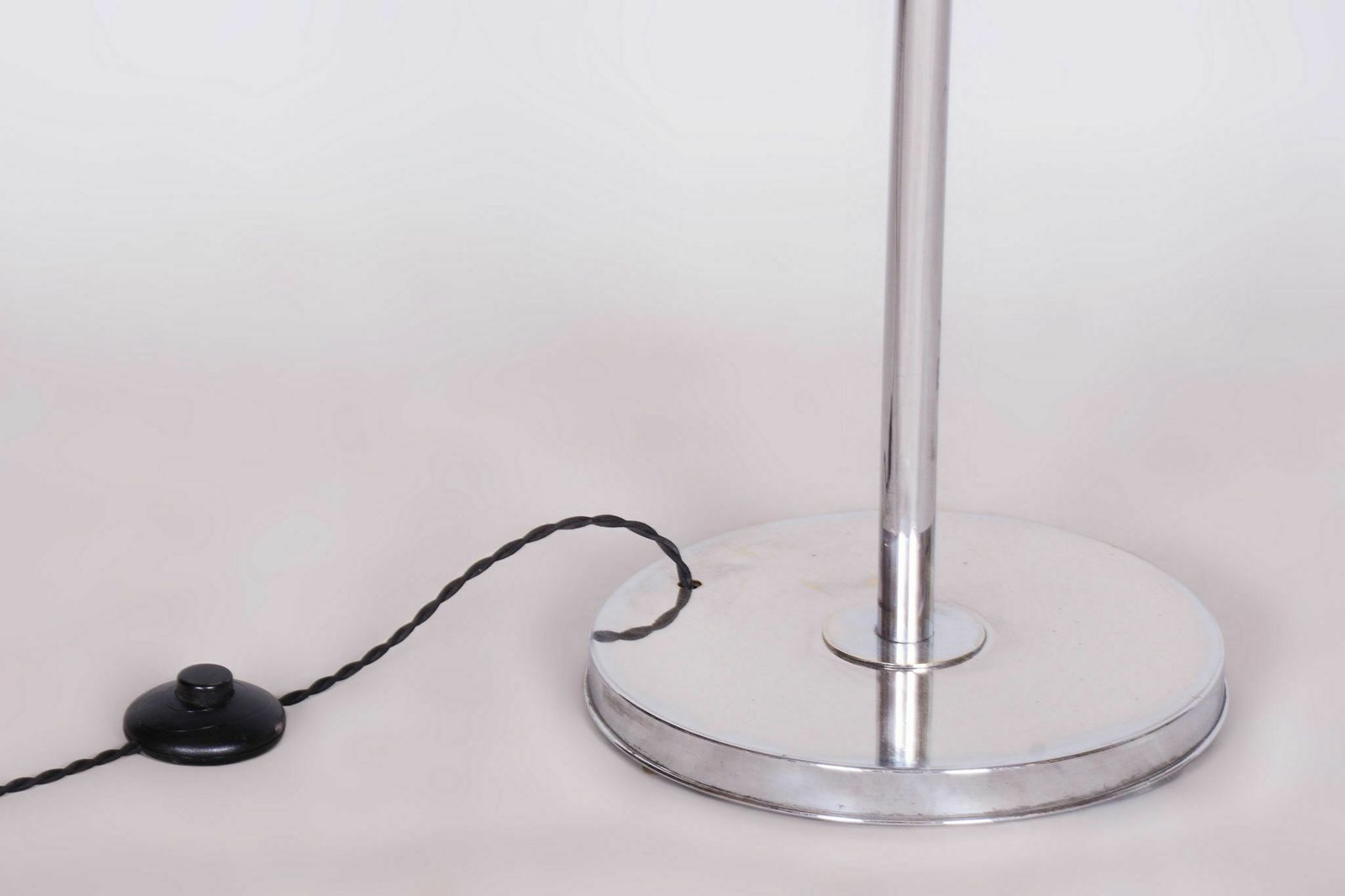 Czech Bauhaus Floor Lamp, Textile Shade, Chrom Plated Steel, 1920s photo for sale