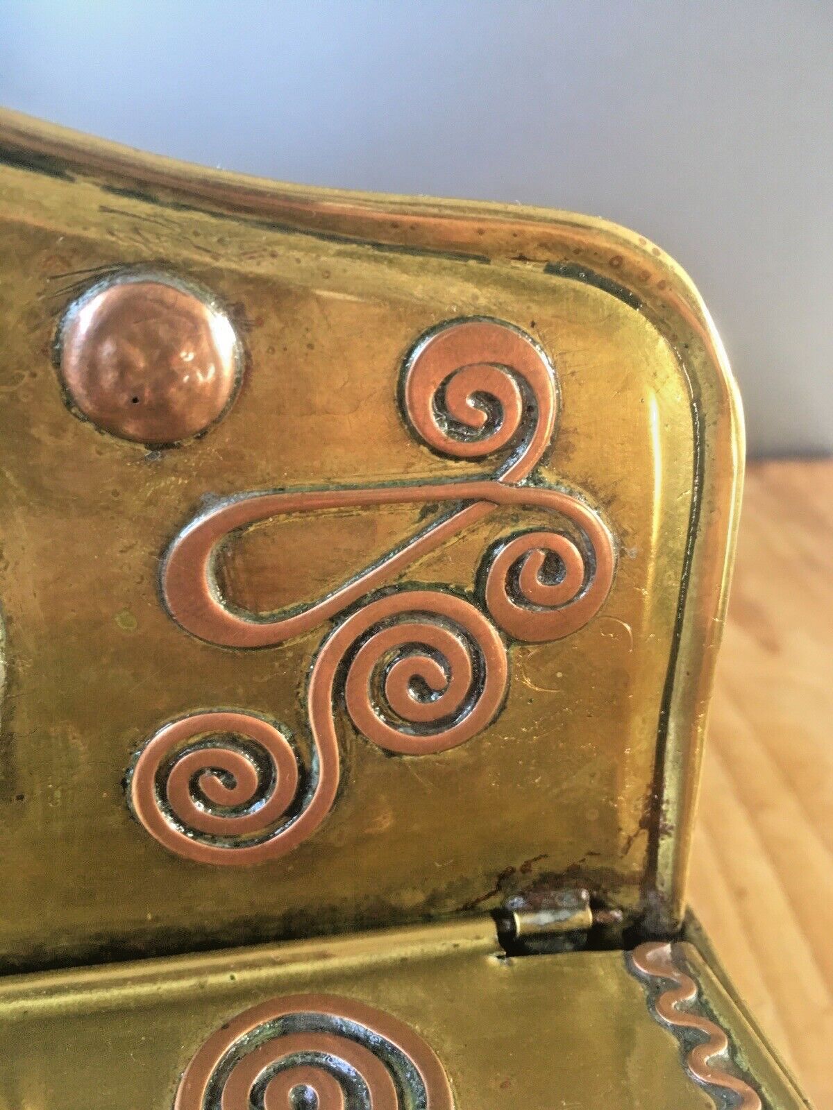 175.0 Antique 19th Century Dutch Brass & Copper Gothic Lion Mask Fireside Candle Box photo