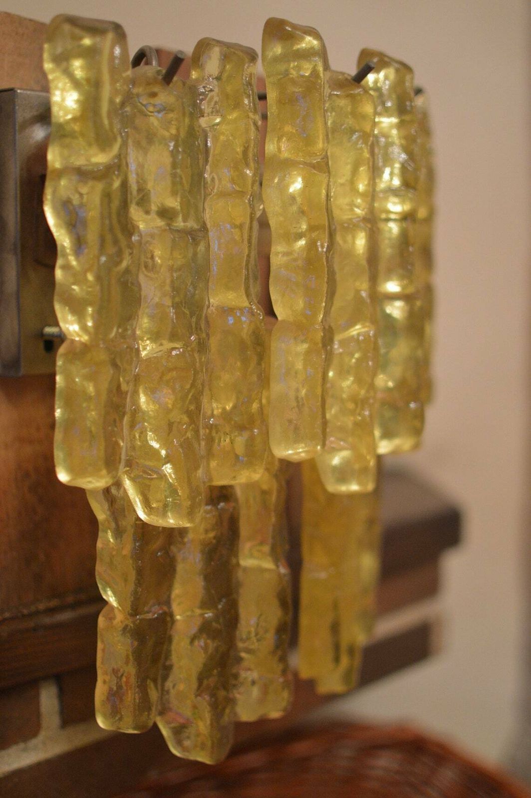 Vintage Ice Glass Wall Sconce/Lamp , Mid Century, Kalmar, Kaiser Leuchten,Doria,Limburg Era Germany 1970s photo 249.0