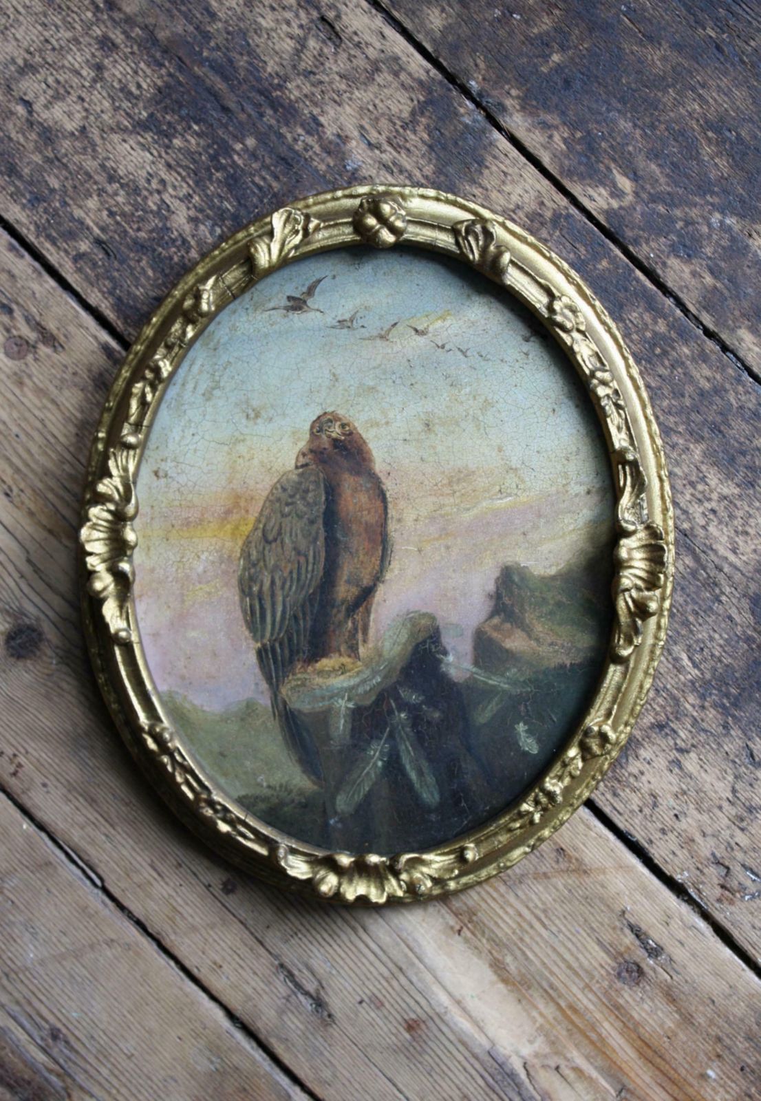 19th Century Oil On Tin Bird Of Pray Golden Eagle photo buy