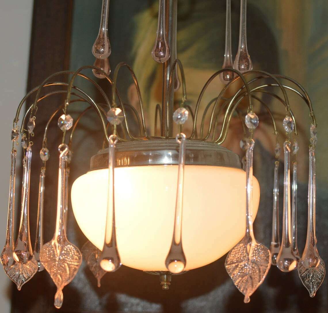Chandelier Venini Era Tear Drops Crystal Glass Mid Century