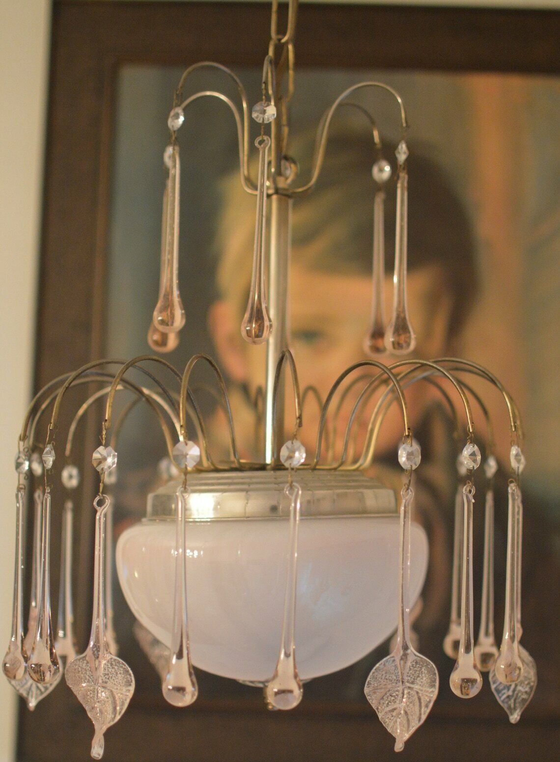 Chandelier Venini Era Tear Drops Crystal Glass Mid Century photo vinterior