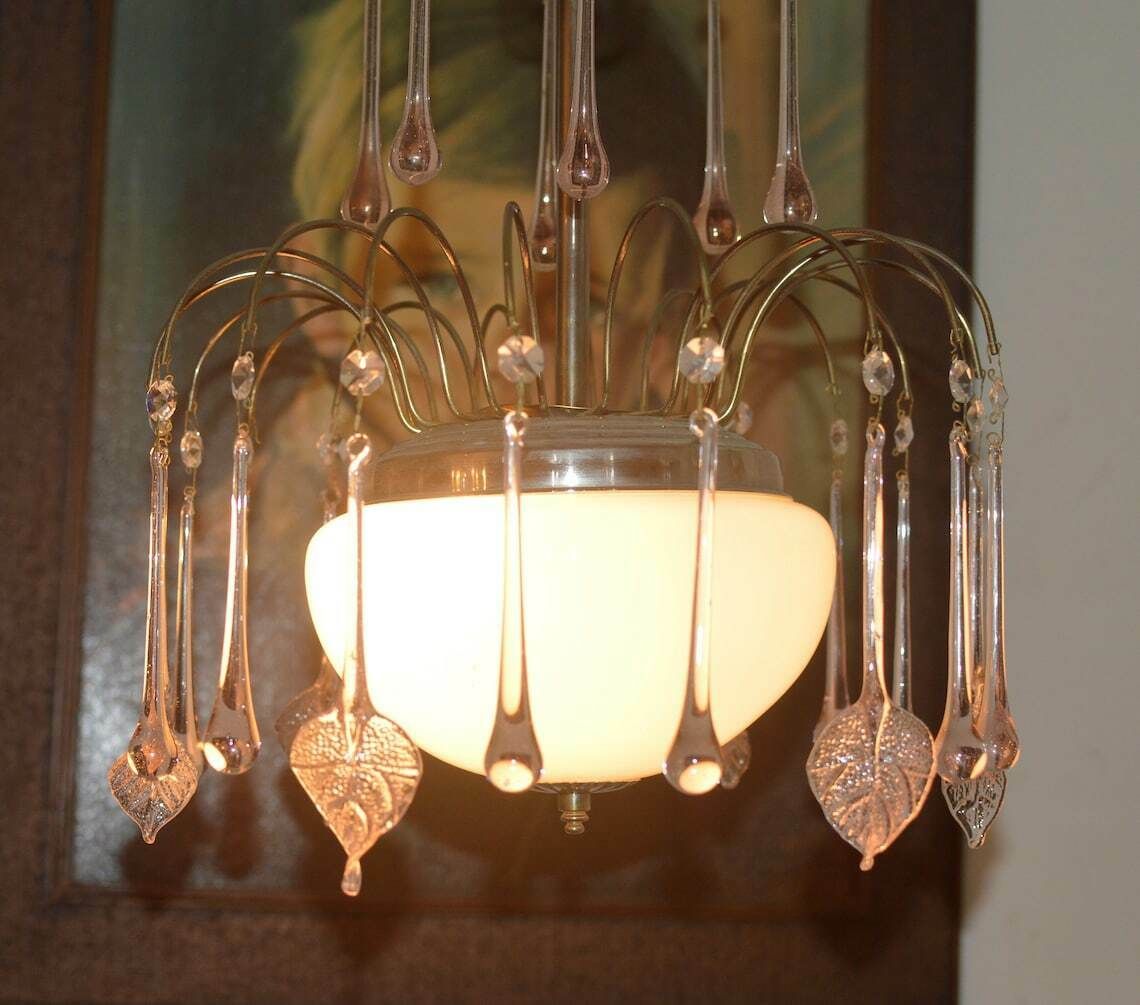 Chandelier Venini Era Tear Drops Crystal Glass Mid Century photo buy