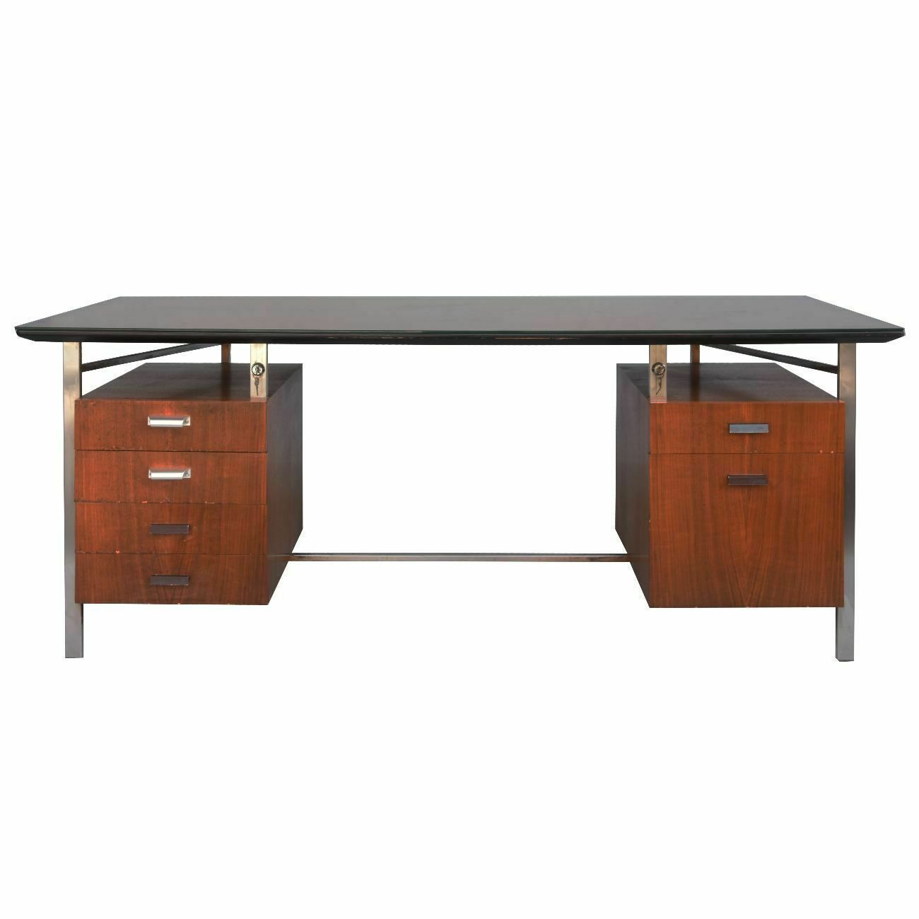 Rosewood And Chrome Presidential Desk 1960s