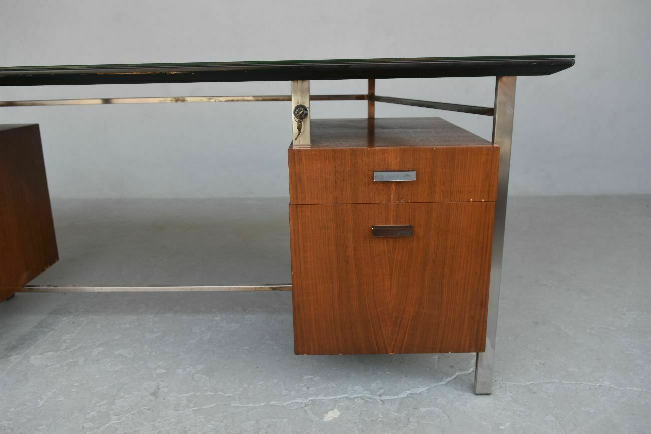 Rosewood And Chrome Presidential Desk 1960s photo Furniture