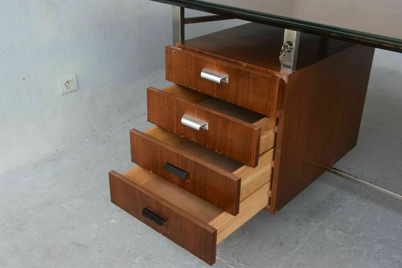 photo for sale Rosewood And Chrome Presidential Desk 1960s