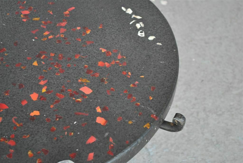 photo furniture Wrought Iron Coffee Table 1940 Style Onyx Top With Inlays