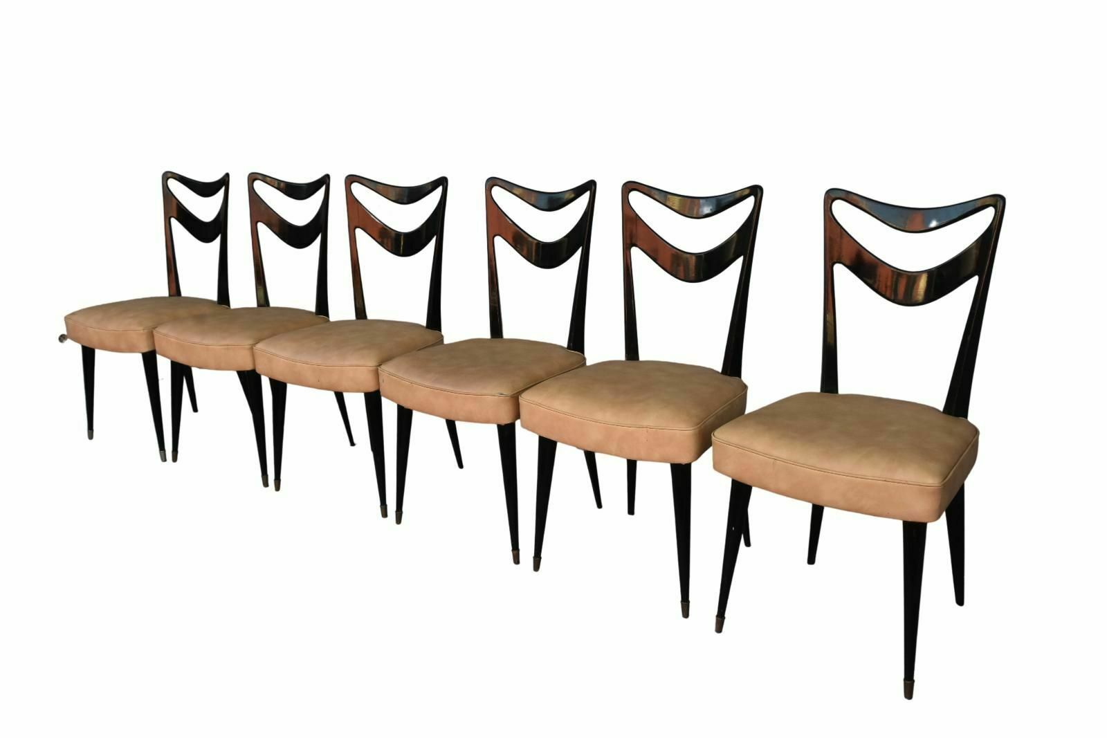 Italian Chairs 1950 Black Lacquered (Set Of 6)