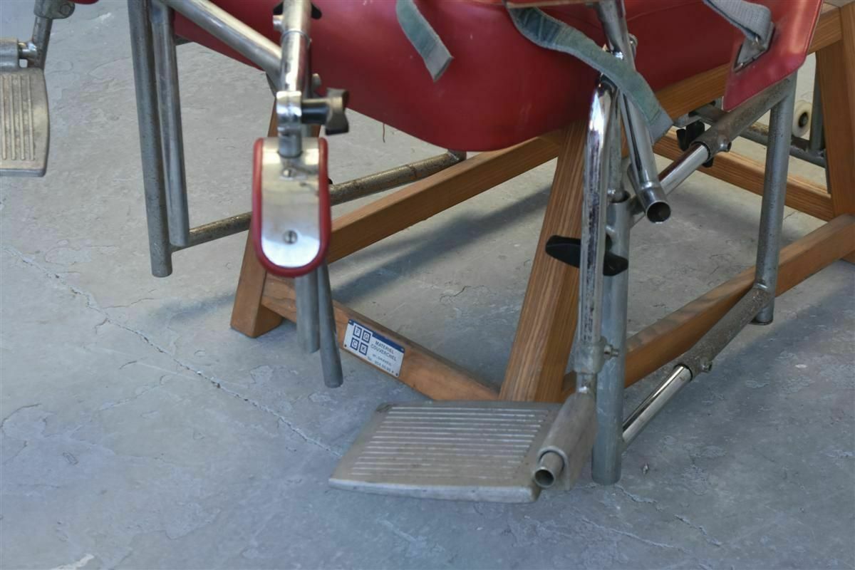Childbirth Chair Covered In Red Skai In Metal And Oak photo for sale