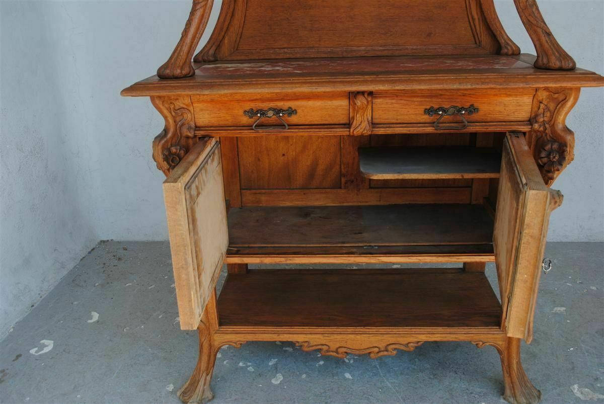 Art Nouveau Oak Server With Herons photo furniture