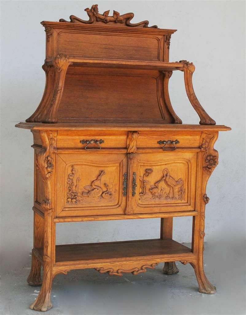 Art Nouveau Oak Server With Herons photo for sale