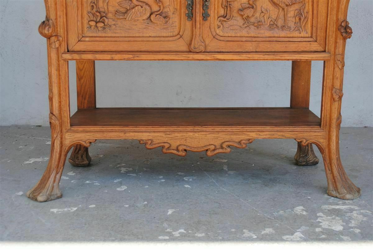 Art Nouveau Oak Server With Herons photo Furniture