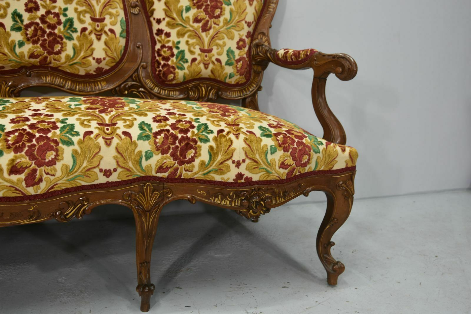 photo for sale Louis XV Style Bench, Tapestry And Mirror, Late 19th Century