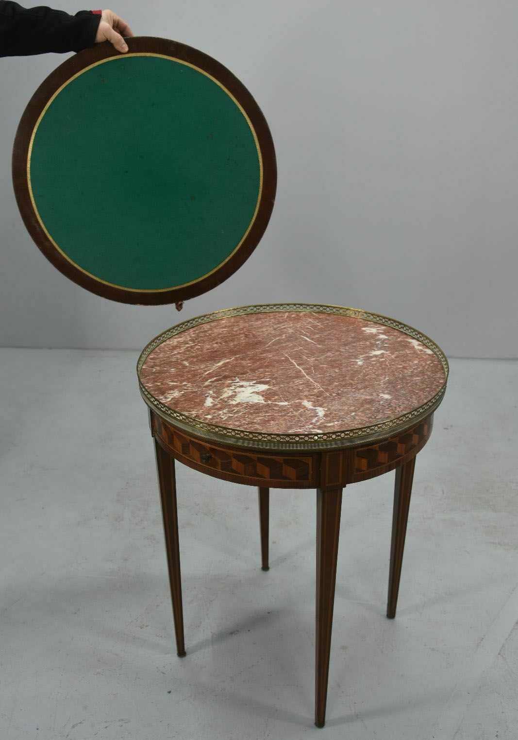 Bouillotte Table With Removable Louis XVI Style Inlaid Top photo vinterior