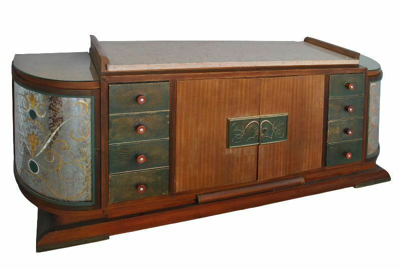 Sideboard 1940s Rosewood Top Travertine églomisé Glass