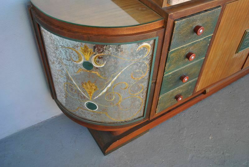 Sideboard 1940s Rosewood Top Travertine églomisé Glass photo for sale