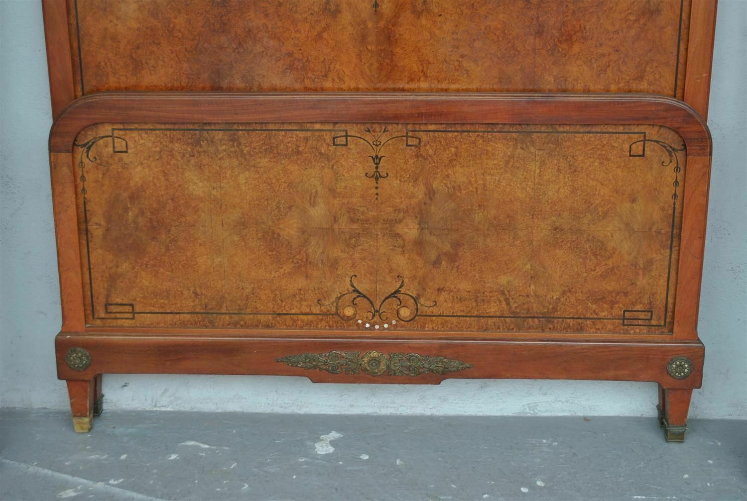 Art Deco Style Bed 1925 Burl Walnut With Bronzes photo vinterior