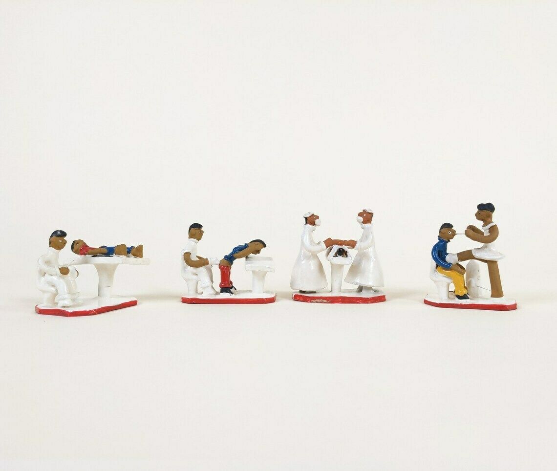 Vintage Mexican Folk Art Zefinha Hand Painted Pottery Hospital And Dentist Figurines photo furniture
