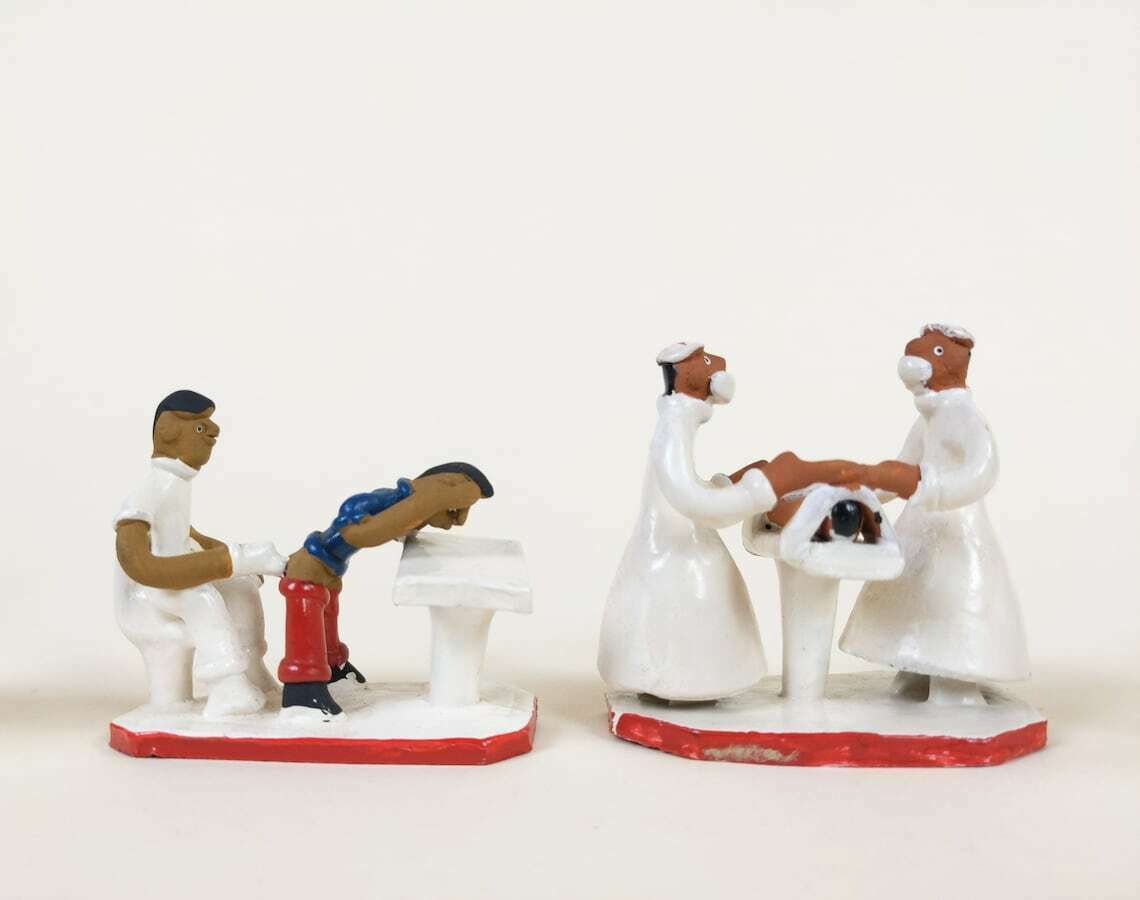 Vintage Mexican Folk Art Zefinha Hand Painted Pottery Hospital And Dentist Figurines photo for sale