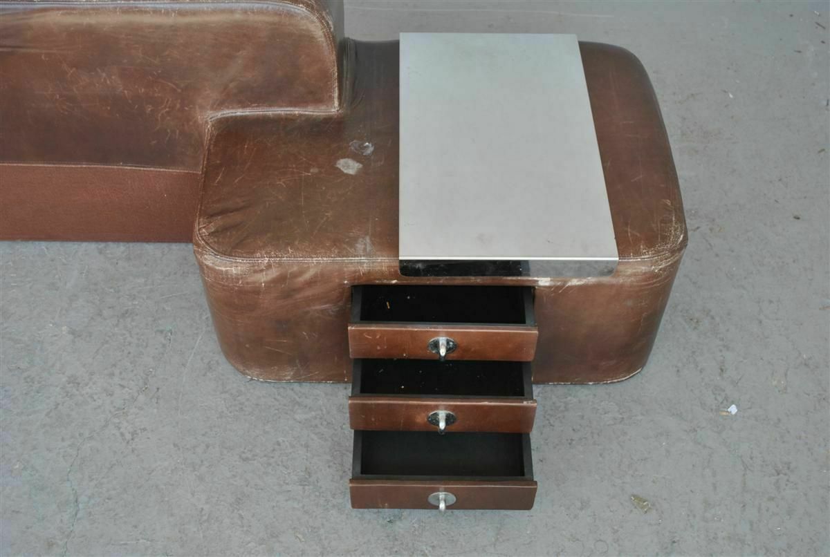 photo furniture Leather Headboard With Integrated Nightstands 1970s