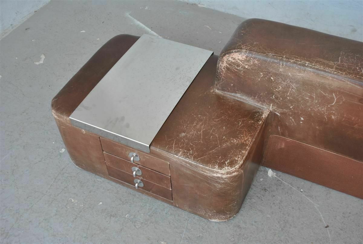 Furniture Leather Headboard With Integrated Nightstands 1970s photo