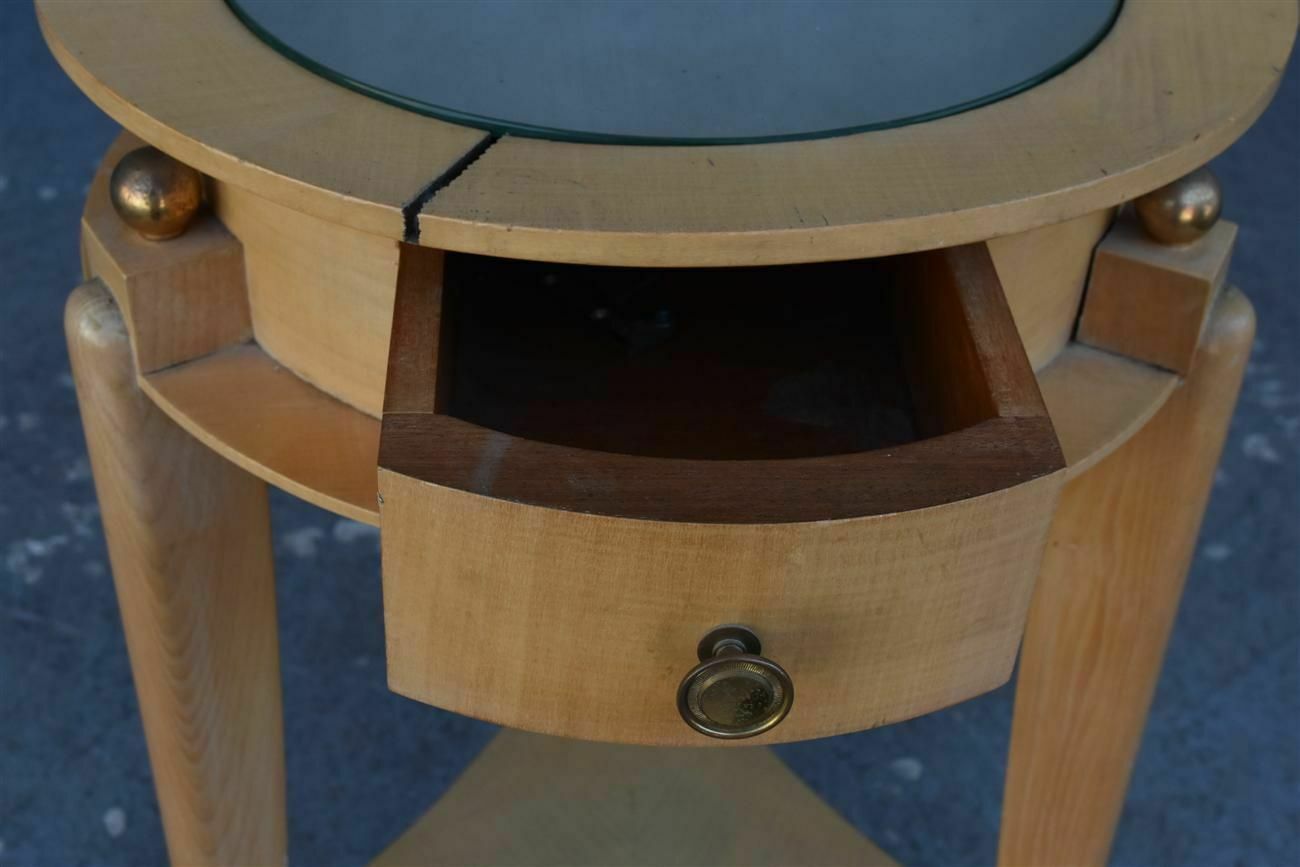 Bedside Table In Sycamore And Gilded Bronze Somno Shape 1940 photo Furniture