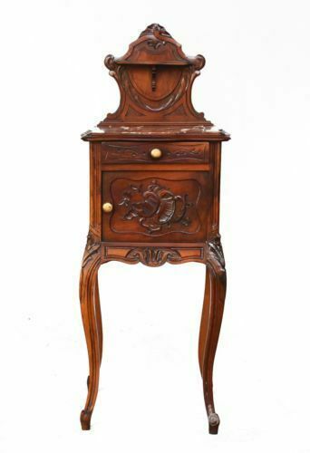 Louis XV Style Bedside Table In Walnut, 19th Century, Red Marble Top