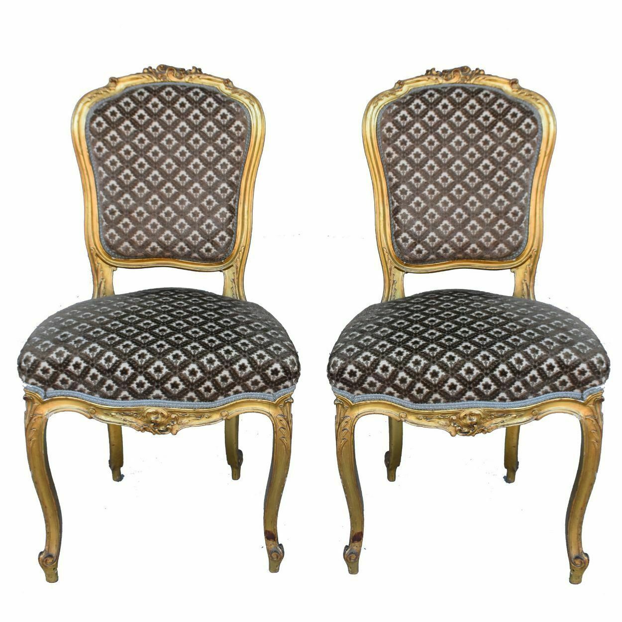 Louis XV Style Golden Wood Chair Genoa Velvet (Pair)