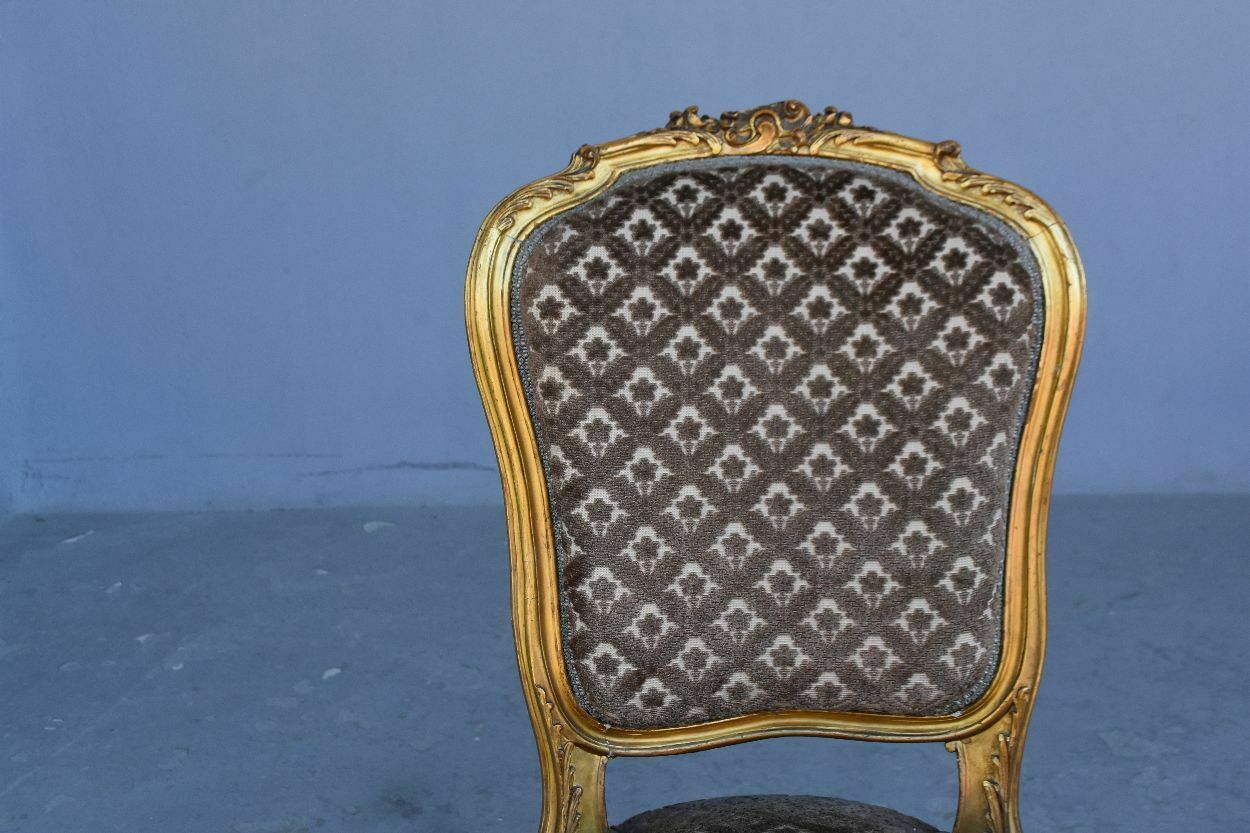 Louis XV Style Golden Wood Chair Genoa Velvet (Pair) photo 730.0