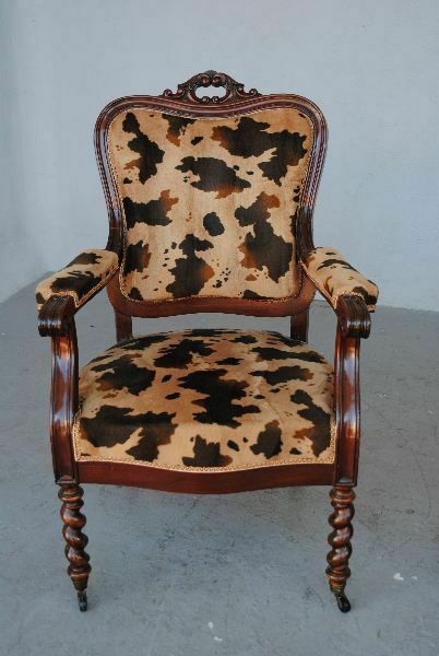 Napoleon III Period Armchairs Mahogany Spotted Velvet photo for sale