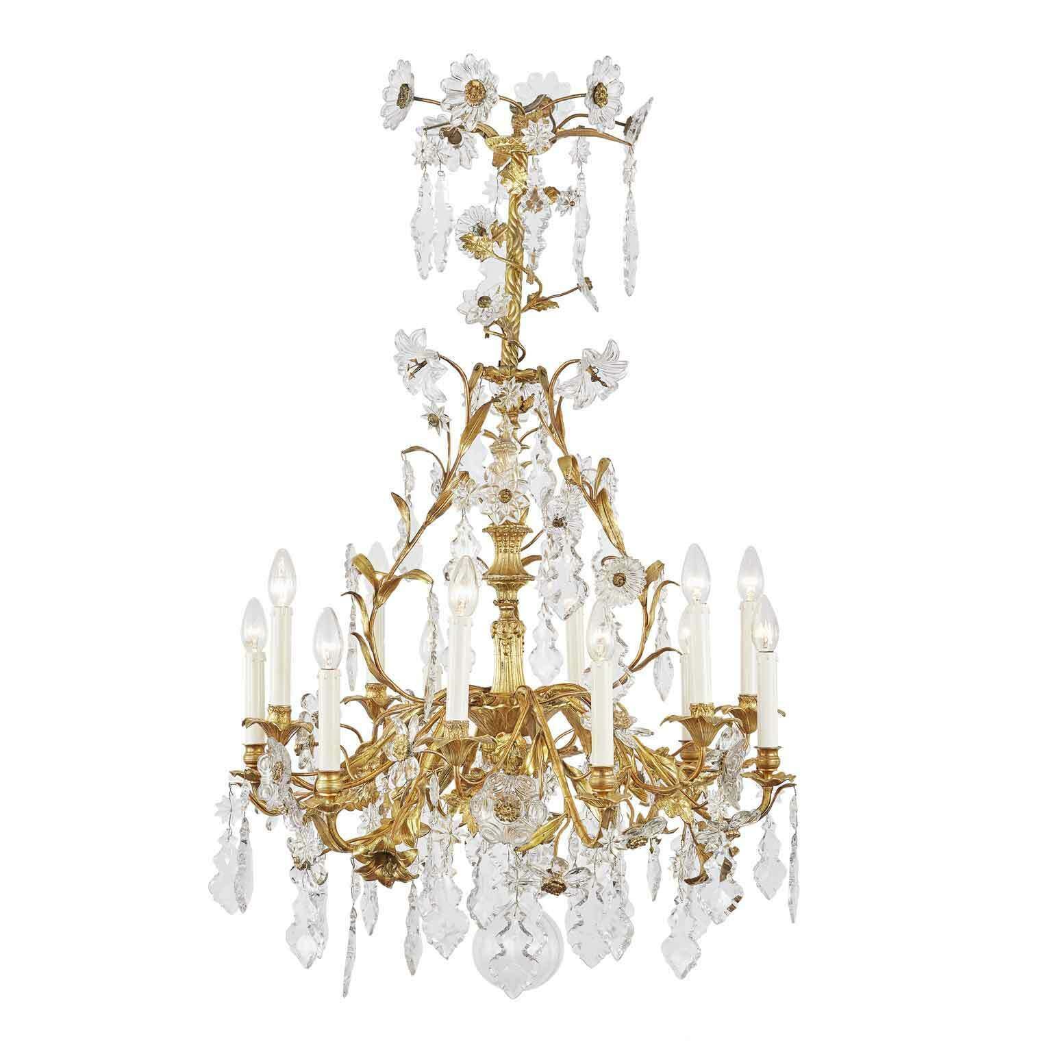 Antique French Golden Chandelier With Crystals photo for sale