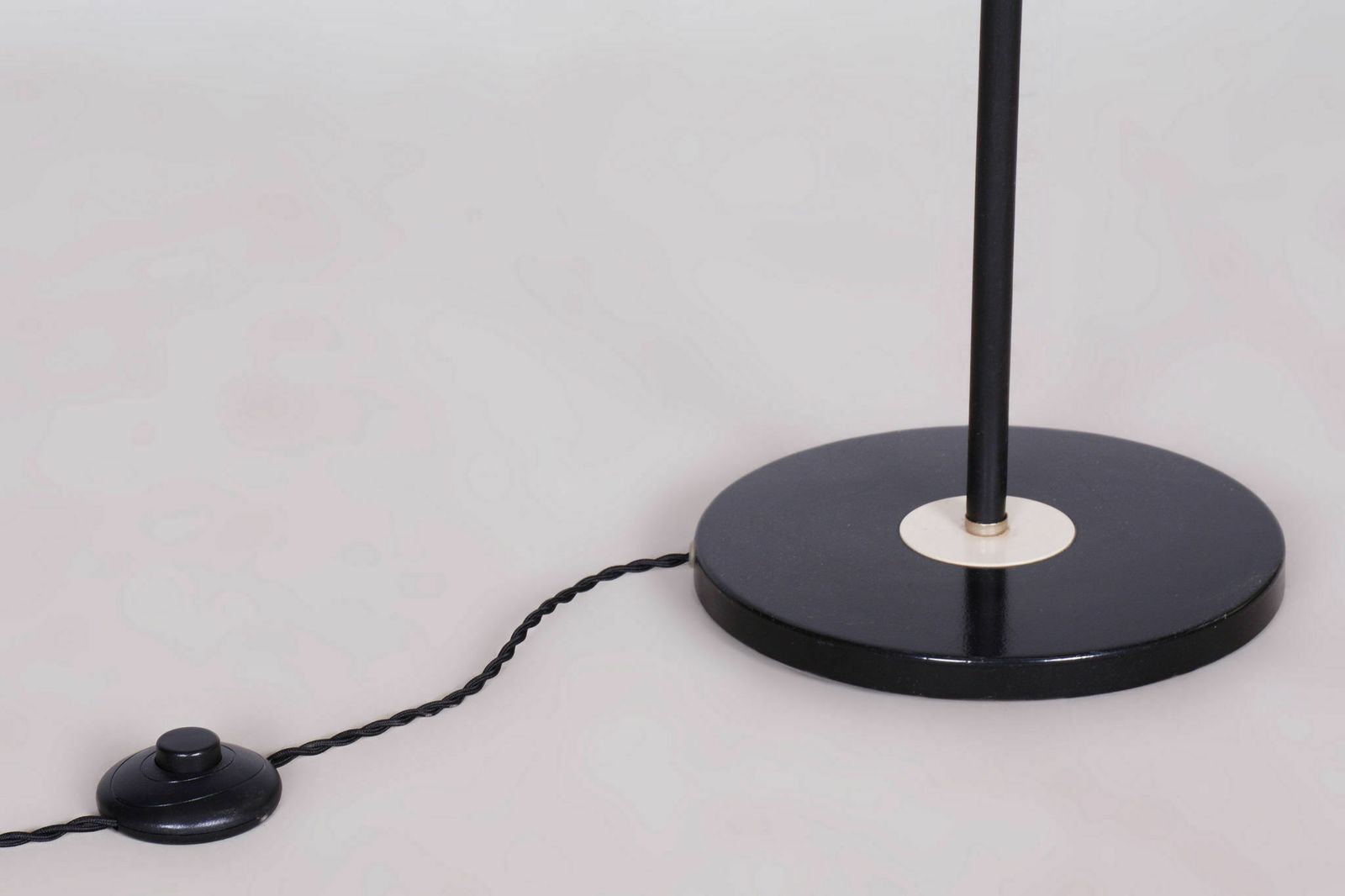 Original Midcentury Floor Lamp, New Electrification, Blackened Steel, Laminated Glass, Czechia, 1960s photo vintage