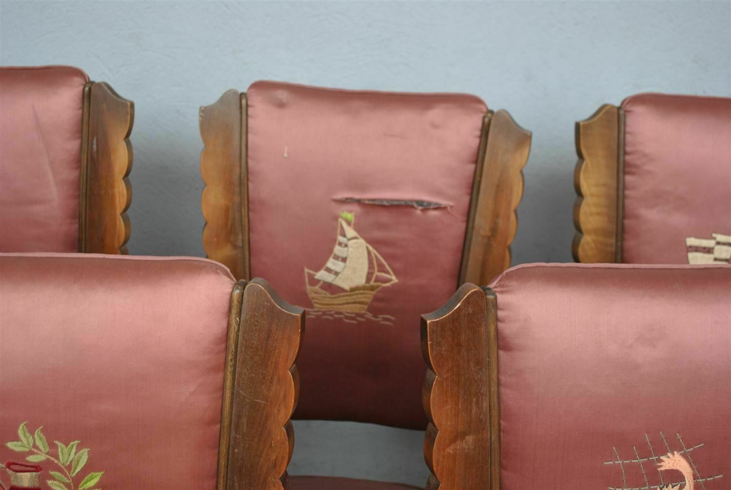 1940 Embroidered Pink Silk Chairs (Set Of 12) photo 3132.0