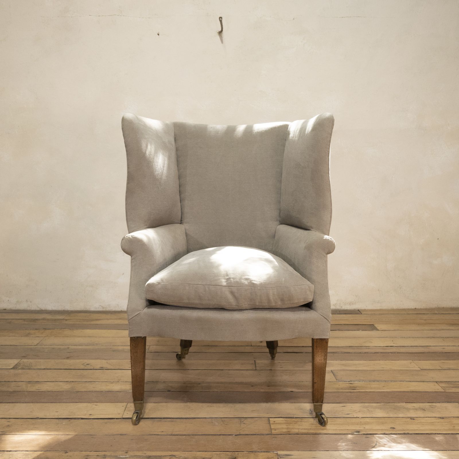 photo for sale A George III Barrel Back Armchair Upholstered Grey Linen