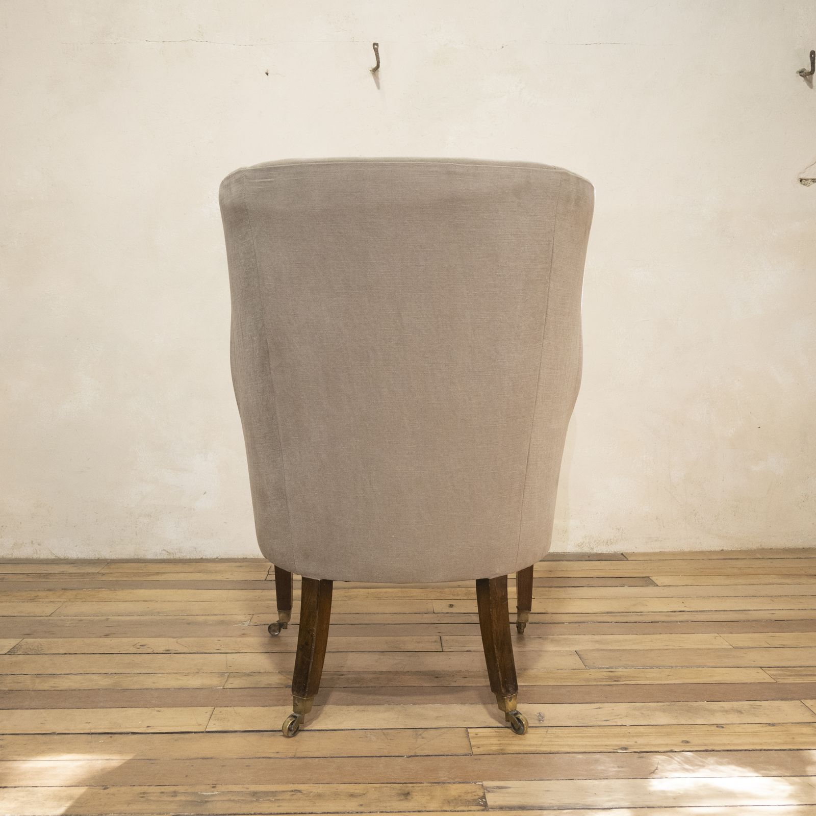 photo buy A George III Barrel Back Armchair Upholstered Grey Linen