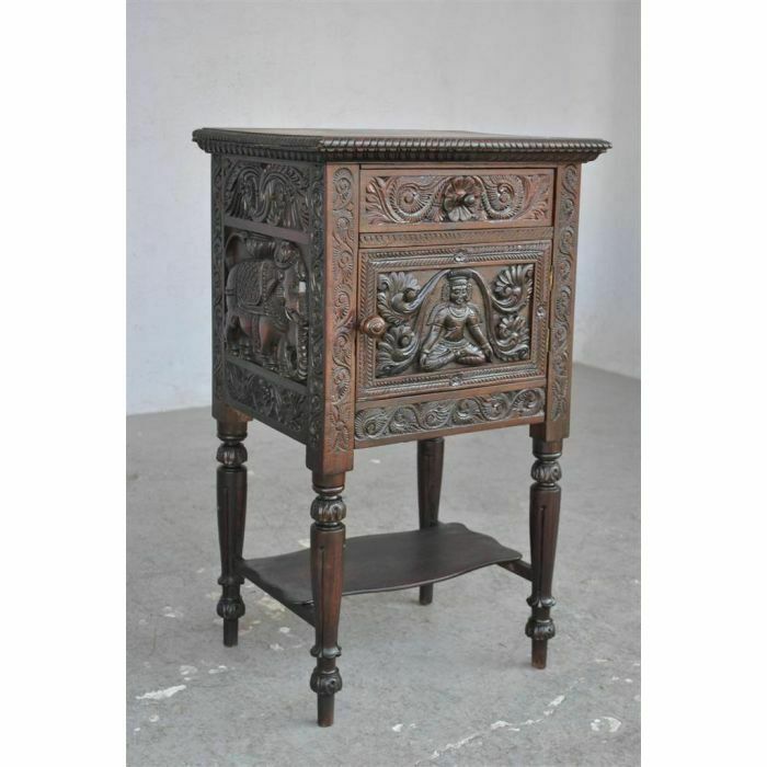 Very Richly Carved Indian Bedside Table From The 19th Century photo furniture