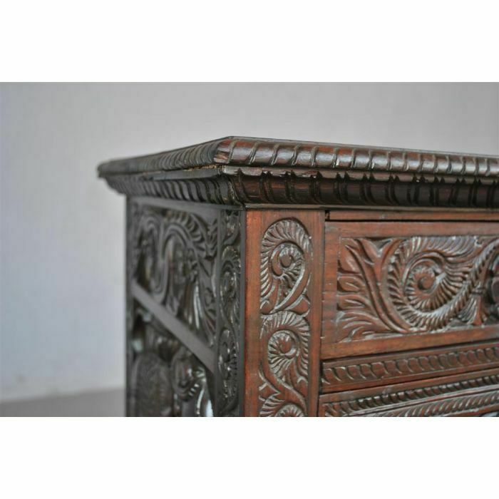 Very Richly Carved Indian Bedside Table From The 19th Century photo vintage