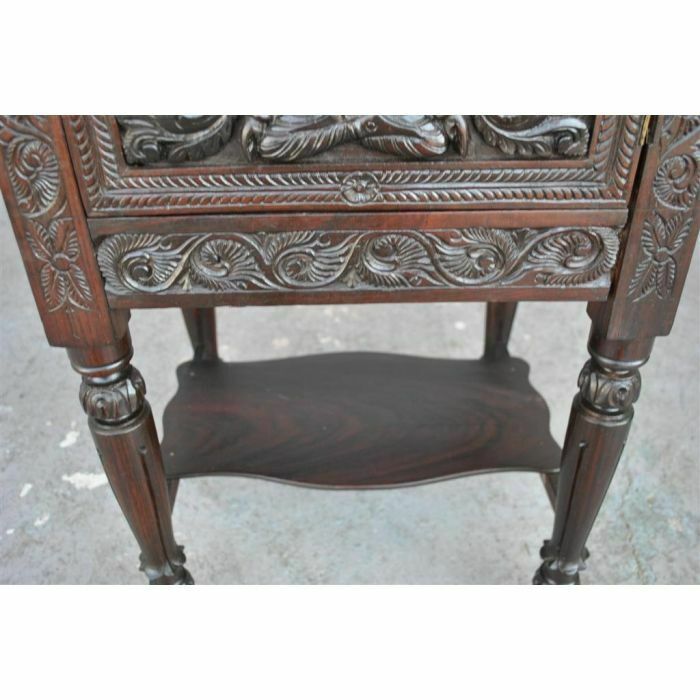 Furniture Very Richly Carved Indian Bedside Table From The 19th Century photo