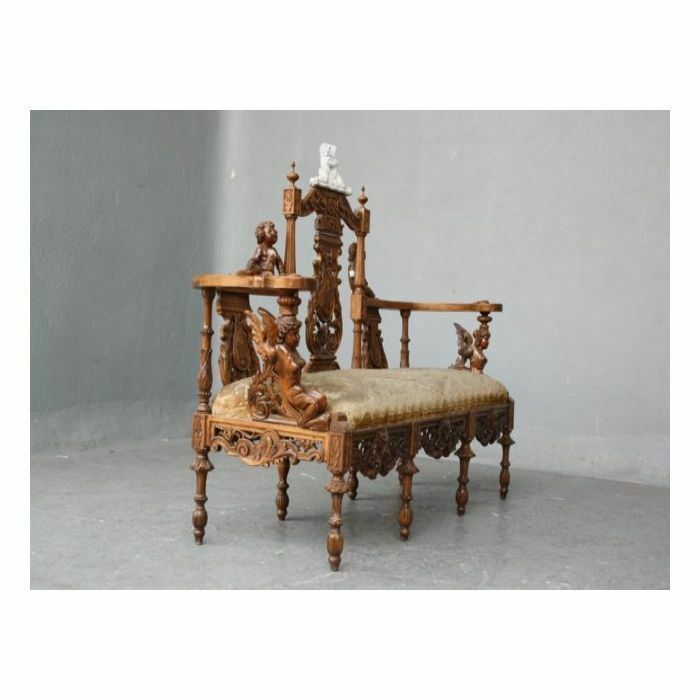 Carved Wooden Bench With Putti, 19th Century photo furniture