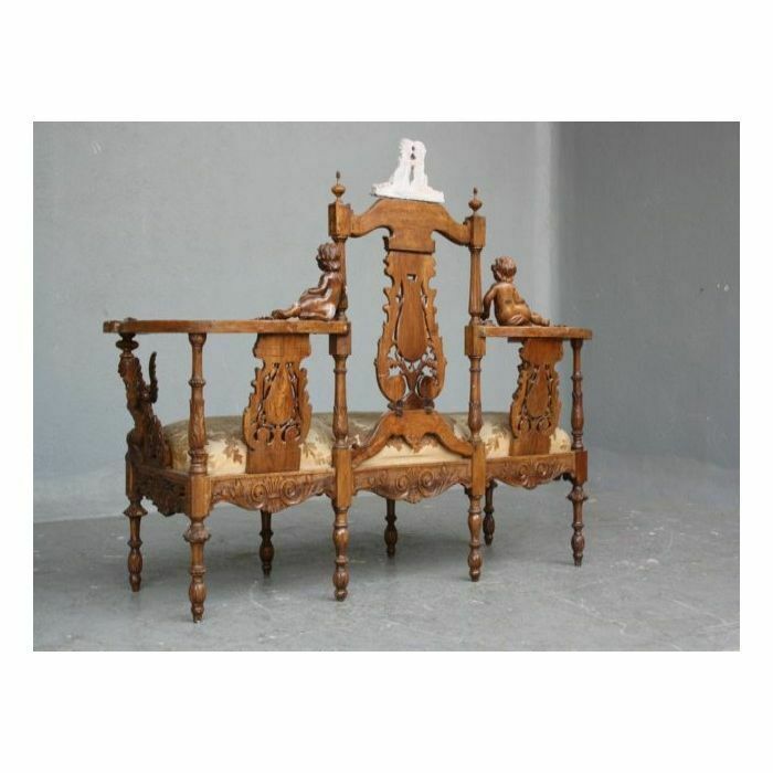 Carved Wooden Bench With Putti, 19th Century photo Furniture