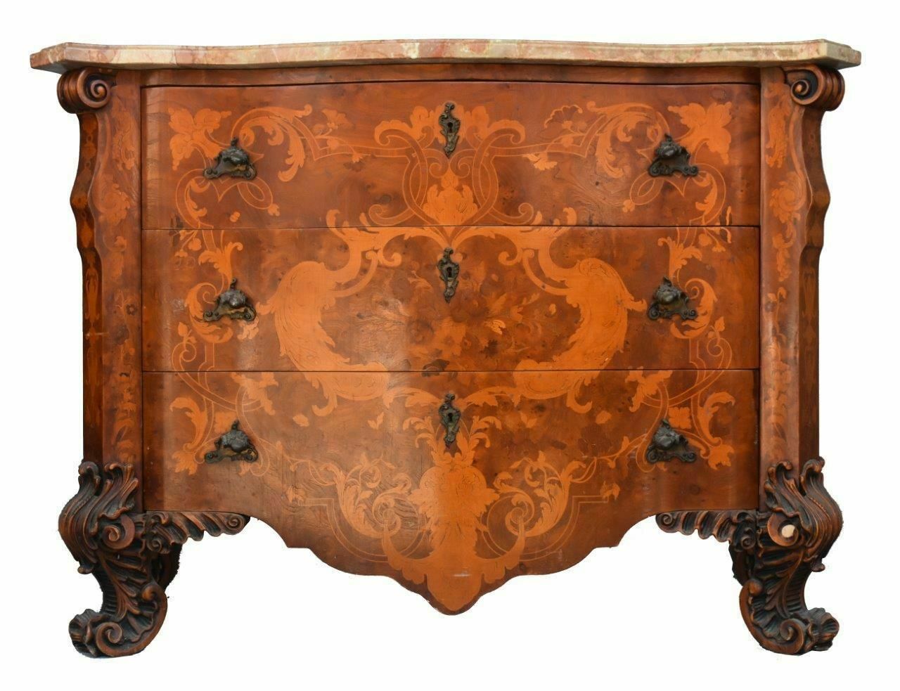 Inlaid Chest Of Drawers Decorated With Arabesques Of Flowers And Birds, 19th Century