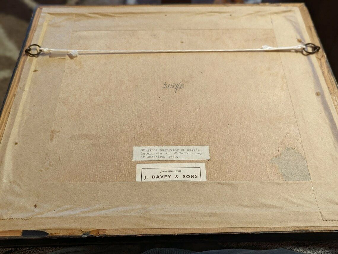 Original Engraving Of Holes Interpretation Of Saxton's Map Of Cheshire C.1650 photo 183.0
