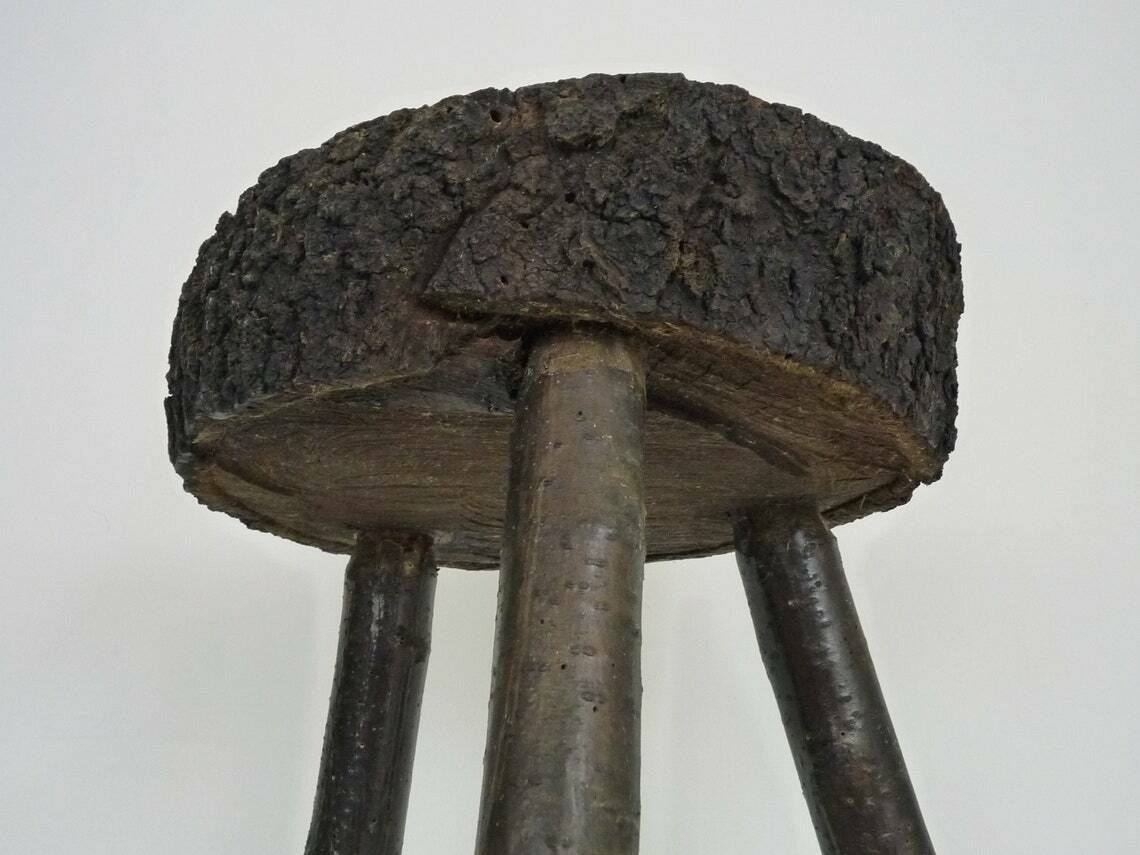 Tripod Oak Milking Stool, Ariège Peasant Art, France (19th Century) photo vintage
