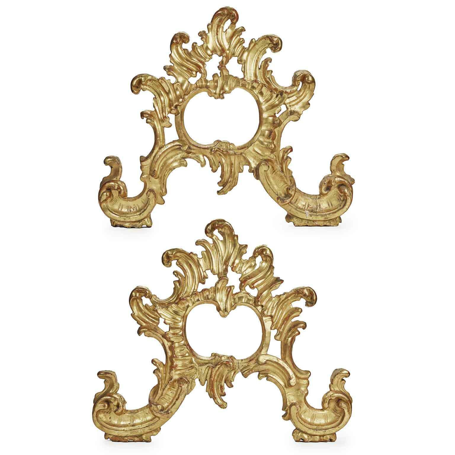 Pair Of Louis XV Gilded Friezes 1700 Volute Carving Ex Cimase Mirror